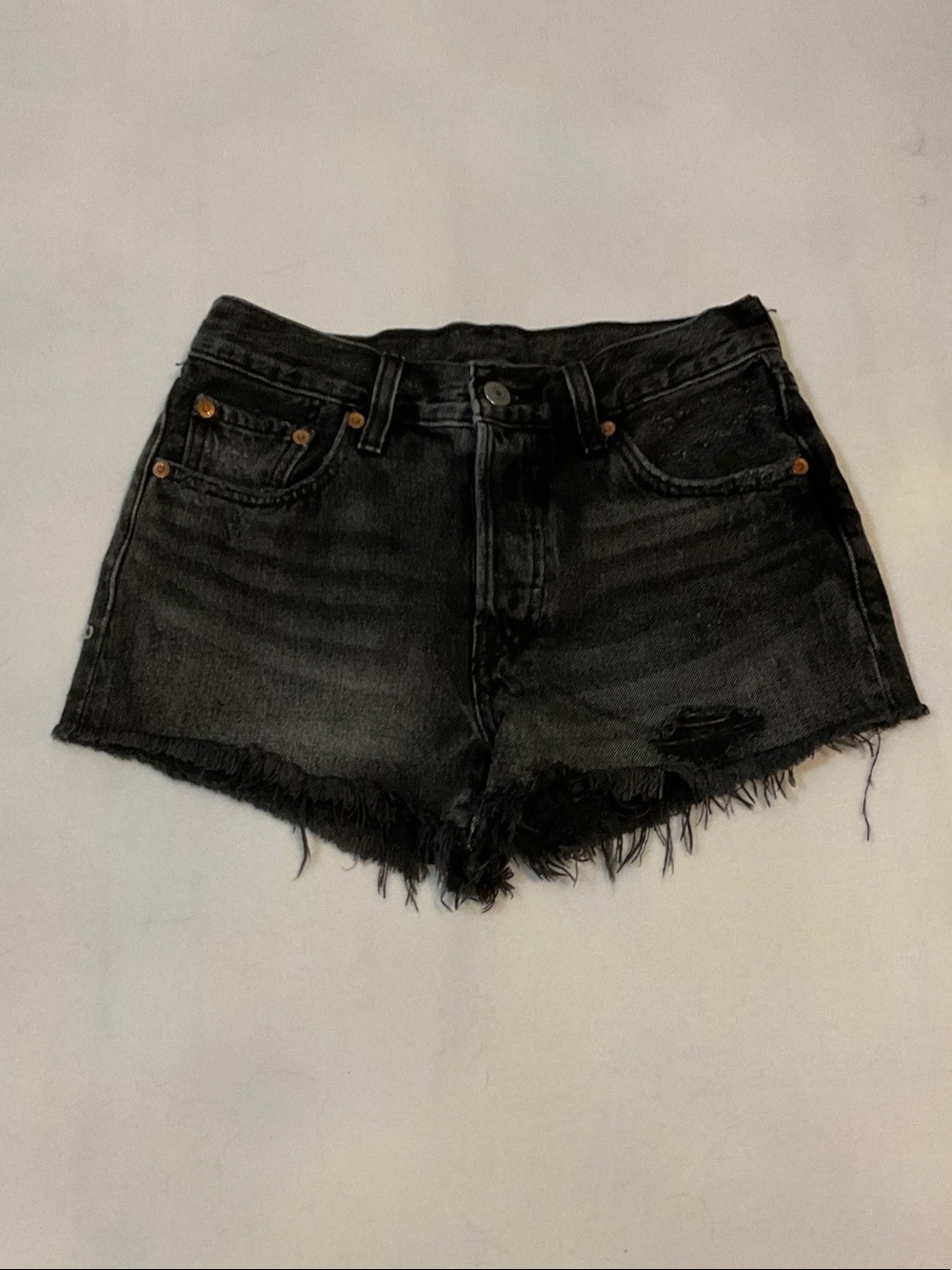 Levi's Black Distressed Denim Cutoff Shorts